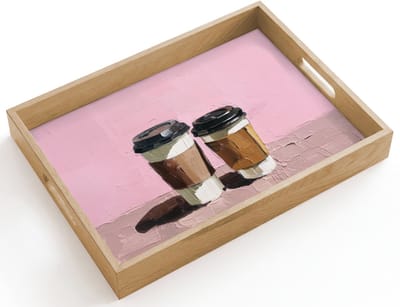 Dienblad hout 40x30 cm - Schootdienblad - Koffiebekers - Deksel - Verf - Textuur - Borrelplank rechthoek - Plateau dienbladen