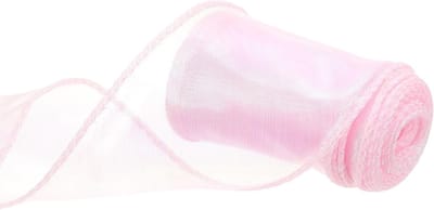 Transparant organza lint 60 mm breed, glinsterend, pastelkleurig, 4,6 m, roze, voor geschenkverpakkingen, boeketten, strikken