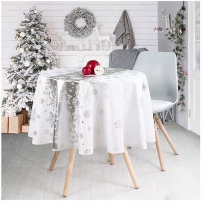 Zilveren Kersttafelkleed Rechthoek of Rond - Christmas Snow