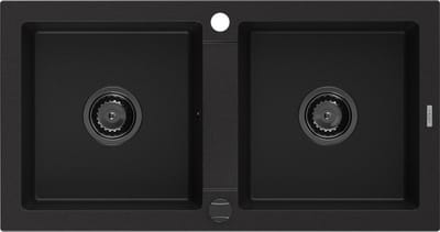 Mexen Mario granieten spoelbak 2-kamer 820 x 436 , zwart, zwarte sifon - 6504822000-77-B