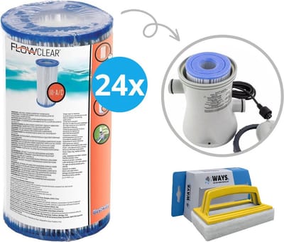 Bestway - Type III filters geschikt voor filterpomp 58389 - 24 stuks & WAYS scrubborstel
