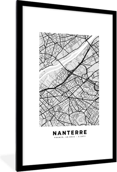 Fotolijst incl. Poster - Kaart - Frankrijk - Stadskaart - Plattegrond - Nanterre - 80x120 cm - Posterlijst