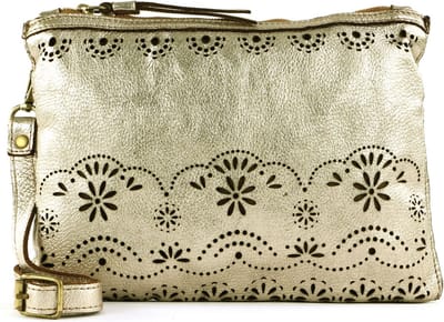 CATERINA LUCCHI Leren Schoudertas Catania Pochette Champagne + T / Cognac Goudkleurig