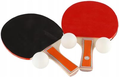 Tafeltennis Set - Pingpong Uitrusting - Recreatief Spel - Ergonomische Houten Handvatten - 2 Rackets 3 Ballen - Rood Zwart