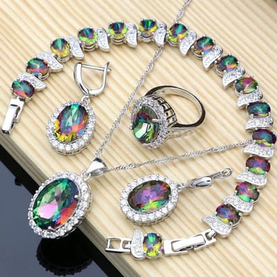Paarse Edelsteen Amethist Sieraden Kit Oorbellen Ring Accessoires Dames Bruiloft Apen Ketting Kit 7.5 veelkleurig