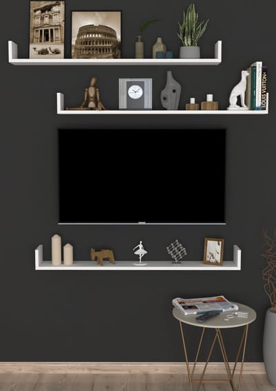 Gold - Tv-Plank - Zwevende wandplank - Wandplank zwevend - Vliegende Plank - Boekenplank - 3 Stuks - Wit