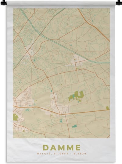 Wandkleed - Wanddoek - Damme - Kaart - Vintage - Stadskaart - Plattegrond - 120x180 cm - Wandtapijt