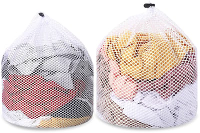 2 stuks Grote waszakken met koordstoppers wasnet voor wasmachine wasnet tas herbruikbaar waszak Wit gaas waszak voor sokken ondergoed bh sokken