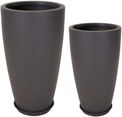In & Out Deco Vaas set van 2 stuks - hoog 80 en 90 cm - grijs - met schotel