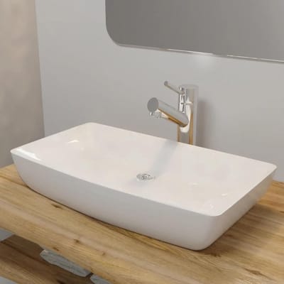 Garderobe wastafel - Handwasbak aanrecht - Badkamer toilet - Modern glanzend design - 71 x 39 cm - Wit