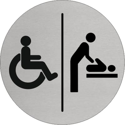 CombiCraft Aluminium deurbordje 'Invalide en Baby verzorgingsruimte' Ø75 mm met 3M-tape