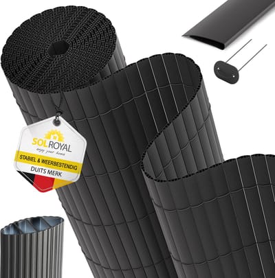 Sol Royal PVC Privacy Screen 80x300 cm Drievoudig Versterkt – Kunststof Balkon Privacy Fence met Clips & Afdeklijst – Tuinafscheiding Windbescherming Weerbestendig UV-bestendig – Antraciet