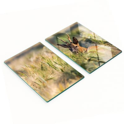 Set van twee decoratieve glazen keukenplanken met hertenmotief, 2x40x52 cm