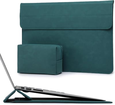 Famanu - 13 Inch Laptop Hoes met Standaard Functie voor 2024-2018 Air 13 M3 A3113 M2 M1, 2024-2016 Pro 13 M2 M1, Pro/Air 13, Surface Pro, Laptopsleeve met Zakje, Donkergroen