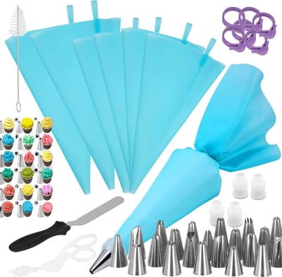 Springos Taart Decoratie Set | Taart Decoratie | 70-Delig | Inclusief Opbergdoos | Vaatwasserbestendig | Blauw