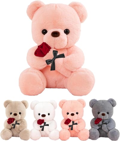 Pluche Beer Roos - Knuffel Cadeau - Verjaardag Vieren - Zachte Katoen Vulling - 35 Centimeter - Roze