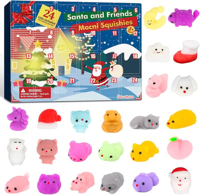Squishy Adventskalender 2025 - Mochi Adventskalender Squishy Toys Kerstmis - 24 dagen countdown kalender - 24 Mochi Squishies - Mochi Kerstman Mochi cadeaus voor jongens en meisjes