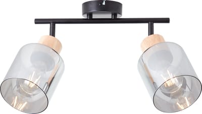 Brilliant Spot Weald 2-vlams zwart/rook/hout metaal/glas/hout 2x A55, E27, 40W, geschikt voor een normale gloeilamp (niet meegeleverd)