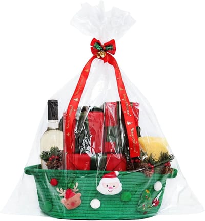 Cadeaumand Kerst - Feestelijke Mand - Decoratieve Opslag - Romantisch Kerstdecor - 30 x 20 x 12 cm - Groen