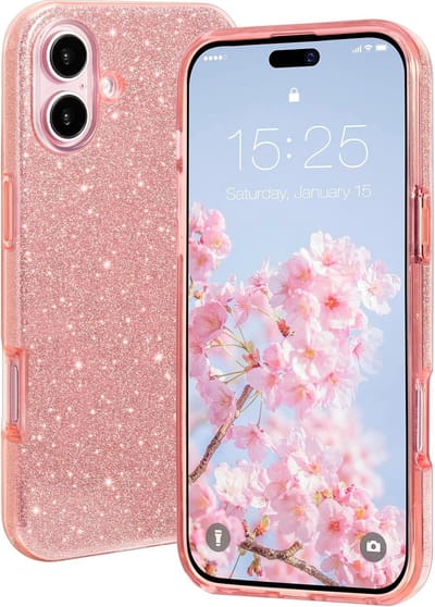 Casemania Hoesje Geschikt voor Apple iPhone 16 Plus - Roze - Glitter Back Cover