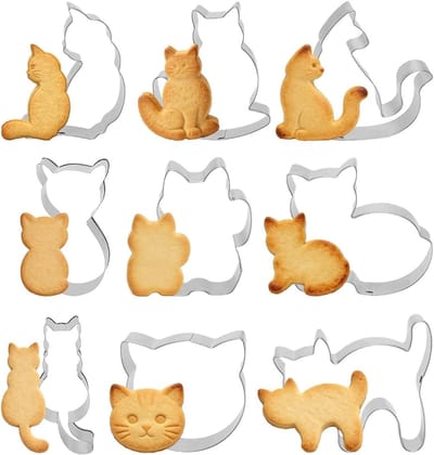 Set van 9 Rvs Koekjesuitstekers voor Katten - Ideaal voor Bakken en Decoreren van Dierenkoekjes