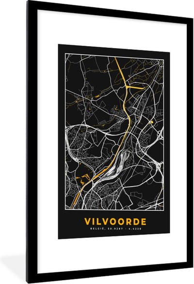 Fotolijst incl. Poster - Stadskaart - Vilvoorde - Plattegrond - Kaart - Goud - 60x90 cm - Posterlijst