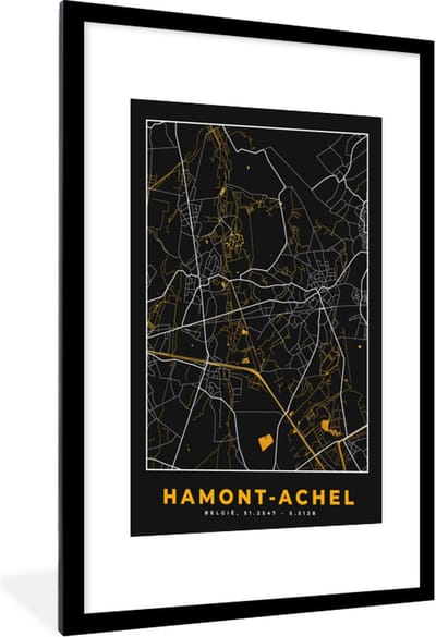Fotolijst incl. Poster - Plattegrond - Hamont-Achel - Goud - Kaart - Stadskaart - 60x90 cm - Posterlijst