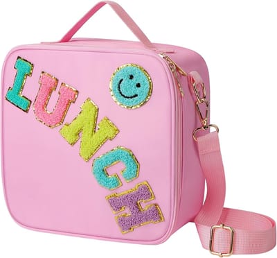 VHV - Lunchbag - Geïsoleerde lunchtas met verstelbare schouderriem - Smiley koeltas voor school en picknick - Roze
