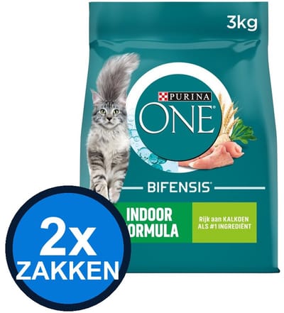 2x Purina One - Adult Indoor Kalkoen - Kattenvoer Droogvoer - 3 kg