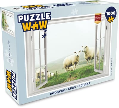 Puzzel Doorkijk - Gras - Schaap - Legpuzzel - Puzzel 1000 stukjes volwassenen