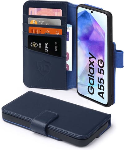MobyDefend Hoesje - Geschikt voor Samsung Galaxy A55 - Luxe Leren Wallet Bookcase - Blauw
