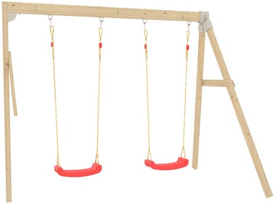 Houten schommelarm FSC® 2 rode schommels voor modulaire speelhuisjes