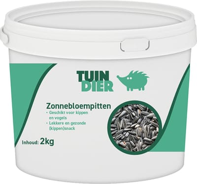 Zonnebloempitten | TUIN-DIER® | Lekkernij voor kippen en (buiten)vogels | In handige bewaaremmer | 2 kilogram