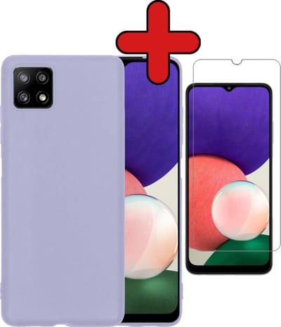 Hoesje - Met Screenprotector - Geschikt voor Samsung Galaxy M22 - Sterk & Shockproof - Telefoon Hoes - Back Cover - Siliconen Case - Telefoonhoes - Lila
