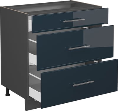 Vicco Fame-Line Onderkasten – 80 cm met 3 laden, WB Eik Donkerblauw hoogglans