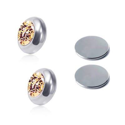 Fako Bijoux® - Magneet Oorbellen - Magnetische Oorbellen - RVS - 8mm - Kristal - Champagne