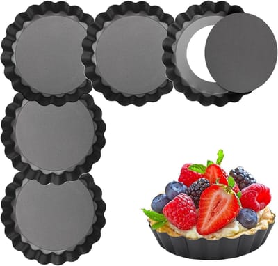 Cake Moulds Set, 6 Pieces, 10 cm Diameter, 2 cm Height, Quiche Tartlet Mould with Removable Bottom - ShopVlot