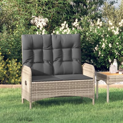 vidaXL - Tuinbank - verstelbaar - met - kussens - 107 - cm - poly - rattan - grijs