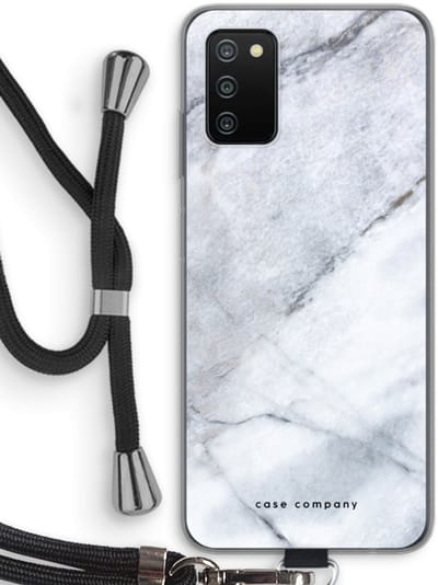 Hoesje met koord geschikt voor Samsung Galaxy A03S hoesje met Koord - Witte marmer - Telefoonhoesje met Zwart Koord - Bescherming aan alle Kanten en Over de Schermrand