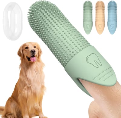 Famanu – 3 stuks tandenborstel voor honden, 360 graden hondentandenborstel, vingertandenborstel kat, met opbergdoos, duurzaam, siliconen tandenreinigi