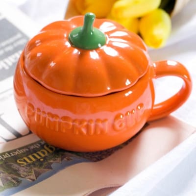 Pompoen Creatieve Waterbeker Keramische Thermosbeker met Deksel Exquise Ontbijt Havermoutbeker Warmte-isolerende, brandveilige Melkbeker 201-300ml red
