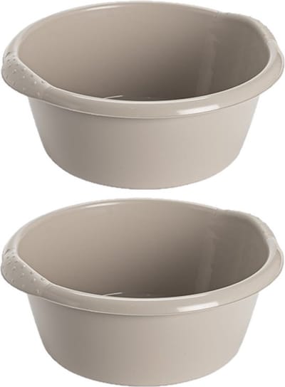 2x stuks kunststof plastic afwas teiltje/afwasbak rond 10 liter zacht beige - Diameter 38 cm x Hoogte 16 cm - Schoonmaak/huishouden