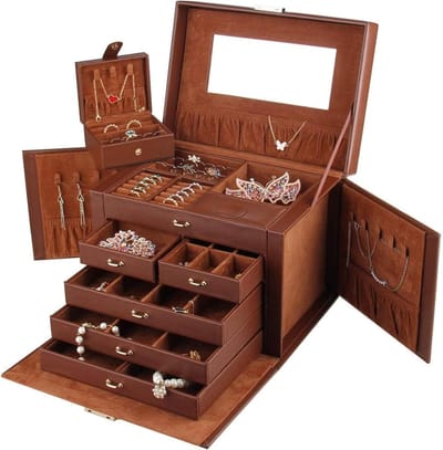 Sieradendoos - Opbergdoos Juwelen - Sieraden Organiseren - Veilige Sluiting - Ruime Kamer - Bruin