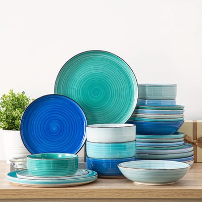 Serviesset 6 persoons-Serviessets-24-delige-handgeschilderde spiraaldesigns-Blauw.