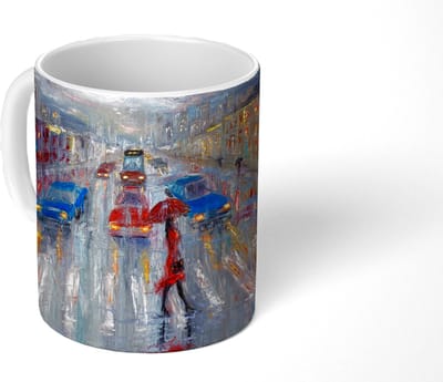 Mok - Koffiemok - Schilderij - Olieverf - Auto - Zebrapad - Mokken - 350 ML - Beker - Koffiemokken - Theemok
