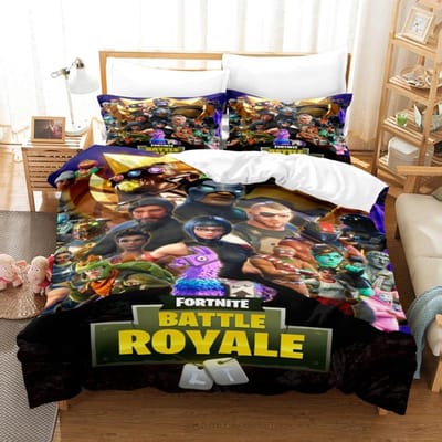 Ensemble de literie Fortnite Housse de couette Imprimé 3D Couvre-lit de chambre Literie 2/3 pièces Anime Dessin animé Décoration de chambre Cadeau de Noël pour enfants EU Double(200*200cm)3pcs