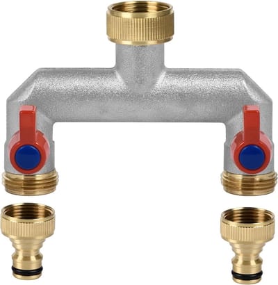 Kraan Splitter voor Tuin en Keuken met 2 Individuele Ventielen en Snelle Aansluitingen voor Efficiënt Watergebruik