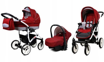 BabyLux® Kinderwagen 3in1 – LARGO - CHILI SILVER WHITE FRAME - Opklapbare Wandelwagen incl. Reiswieg, Multifunctionele Buggy Sportstoel, Autostoel - Combi-kinderwagen met Luiertas, Regenhoes, Klamboe, Bekerhouder, etc.