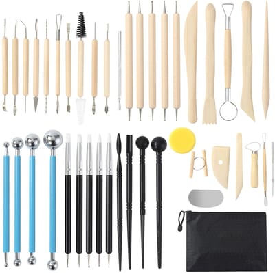 Dailygoody - Gereedschapset voor Keramiek - 43-delige Set - Inclusief Draagtas - Multicolor - Voor Boetseren en Decoreren - Geschikt voor Hobbyisten e...