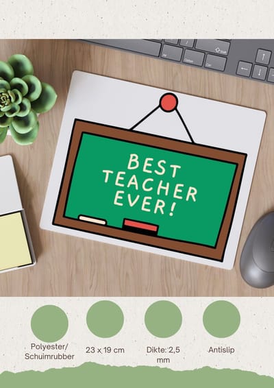 Akyol - best teacher ever Muismat - Docent - meesters of juffen - leraren - verjaardag - afscheidscadeau - geschenk - kado - 23 bij 19 cm
